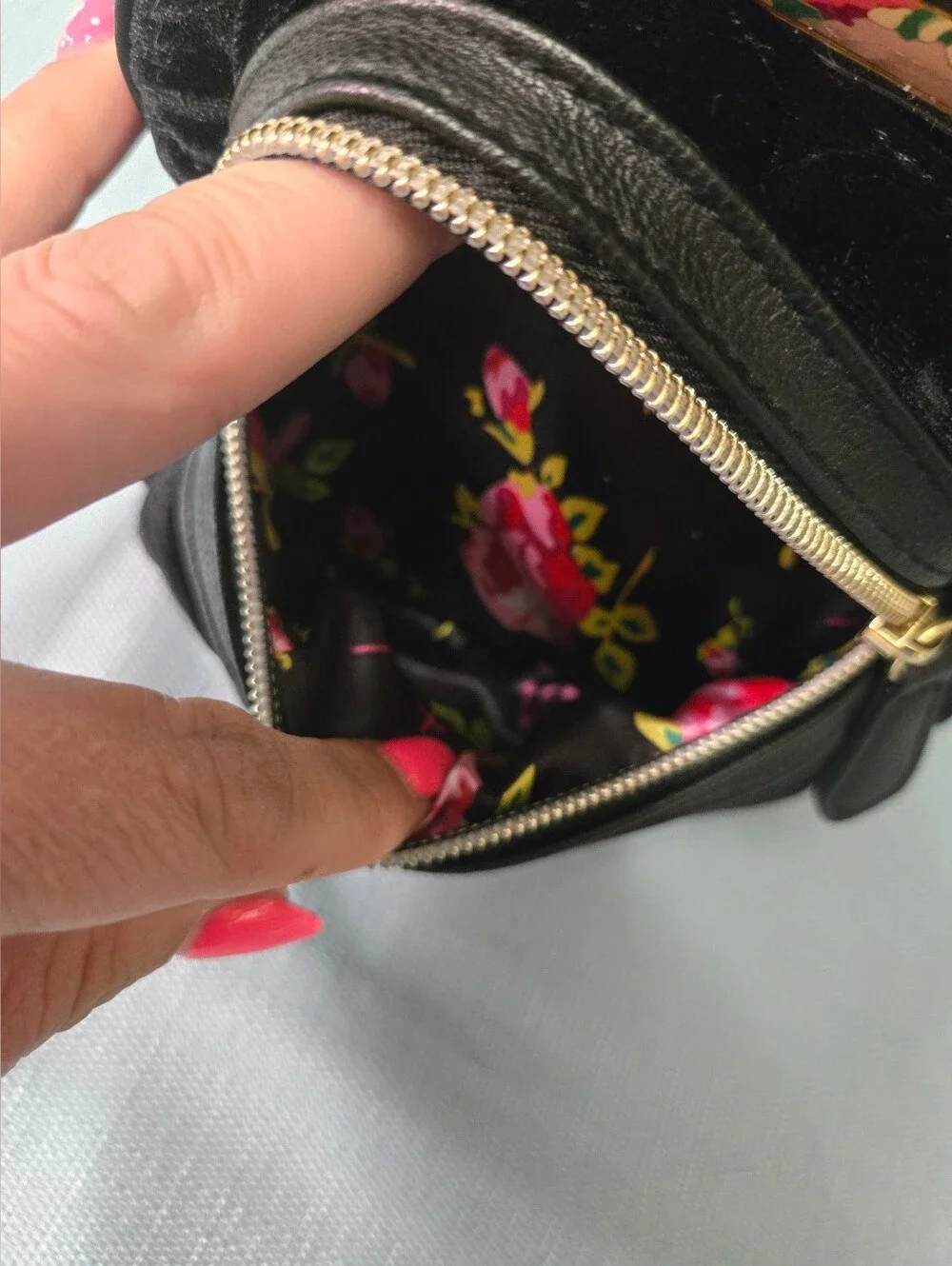 Betsey Johnson Black Quilted Velvet Mini Backpack with Floral Plaque
